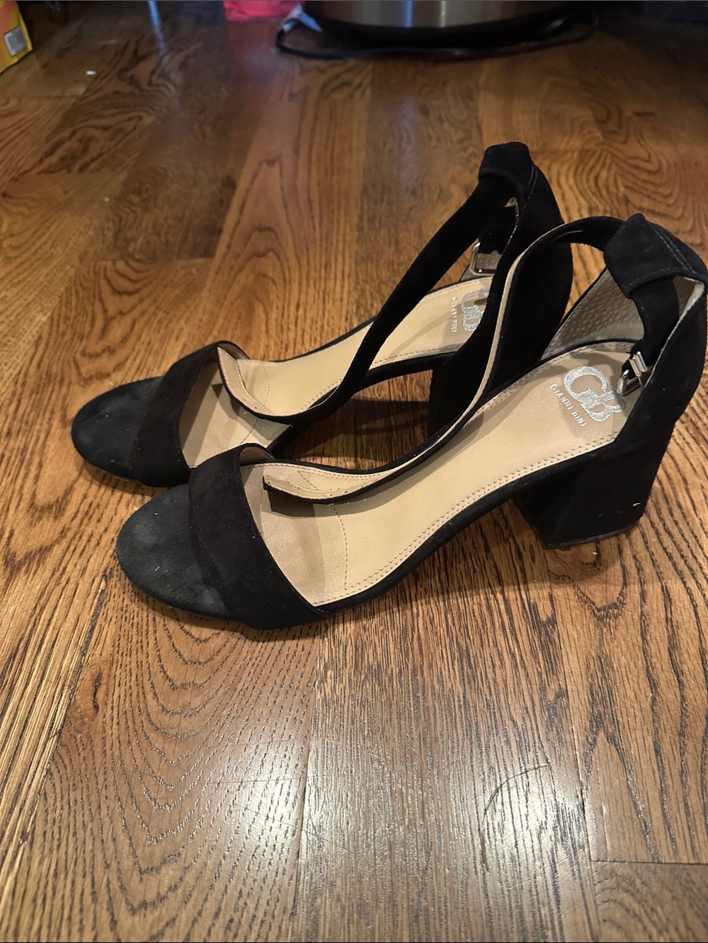 Gianni Bini Black Suede Open-Toe Block Heel Sandals with Ankle Strap